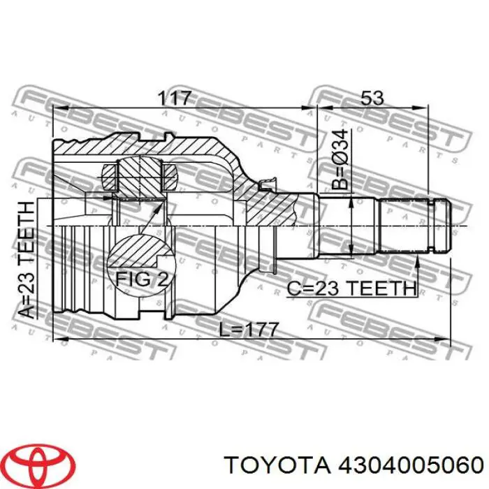 ШРКШ внутрішній, передній Toyota 4304005060 ціна, від 28.64 USD