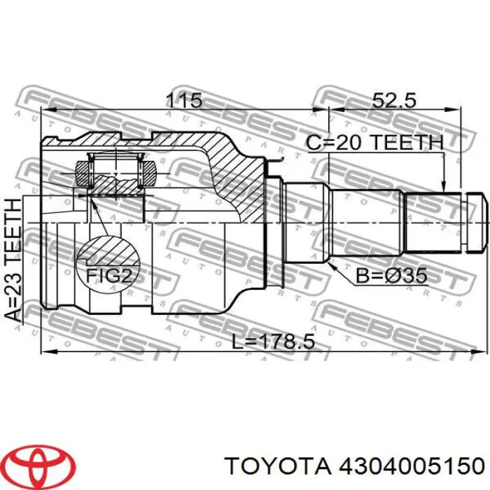 4304005150 Toyota шрус внутрішній, передній