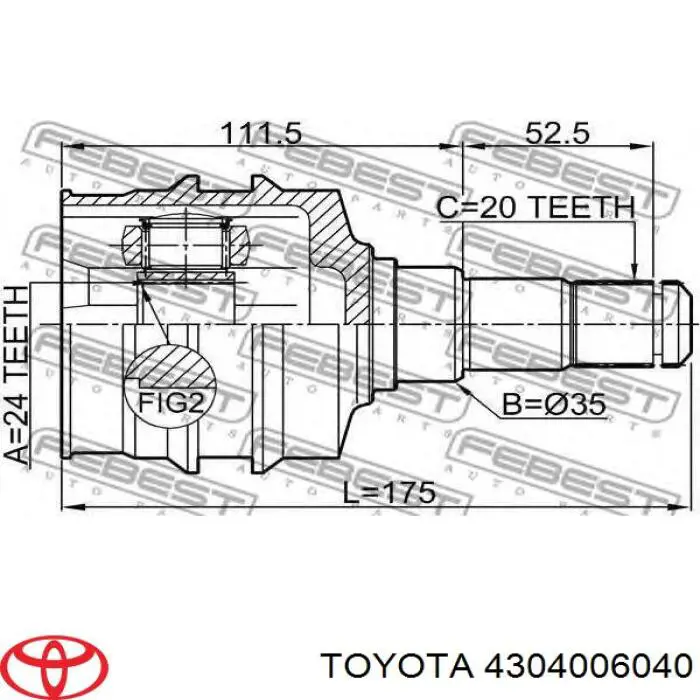 4304006040 Toyota шрус внутрішній, передній