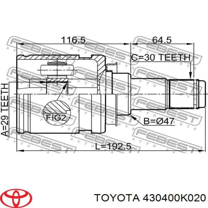 ШРКШ внутрішній, передній Toyota 430400K020 ціна, від 40.17 USD