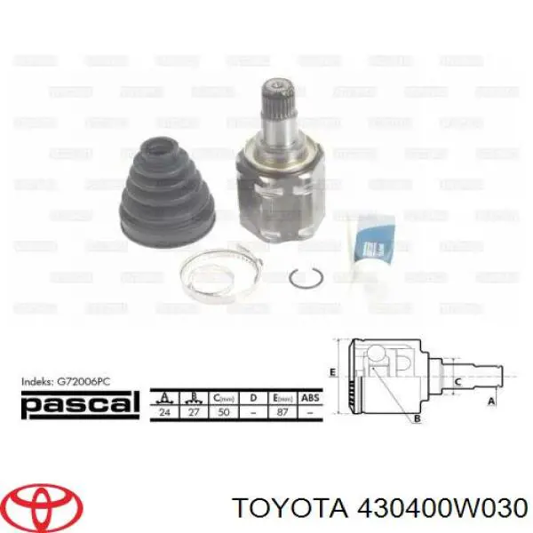 ШРУС внутрішній, передній, лівий Toyota 430400W030 ціна, від 57.58 USD