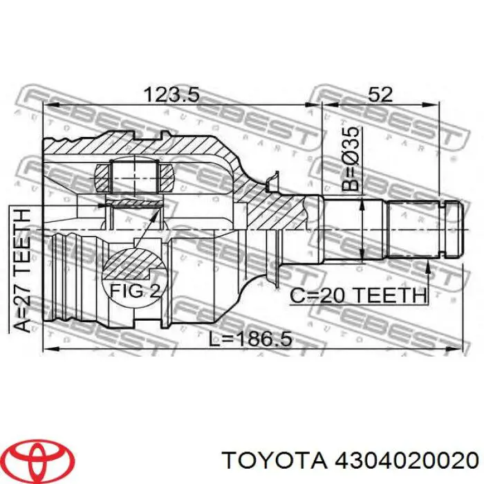 4304020020 Toyota шрус внутрішній, передній, лівий