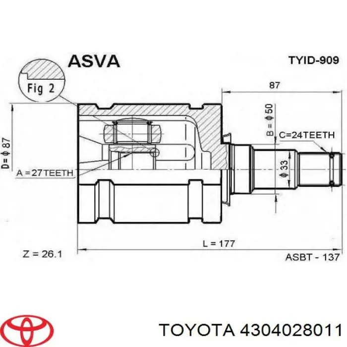 4304028011 Toyota шрус внутрішній, передній, лівий