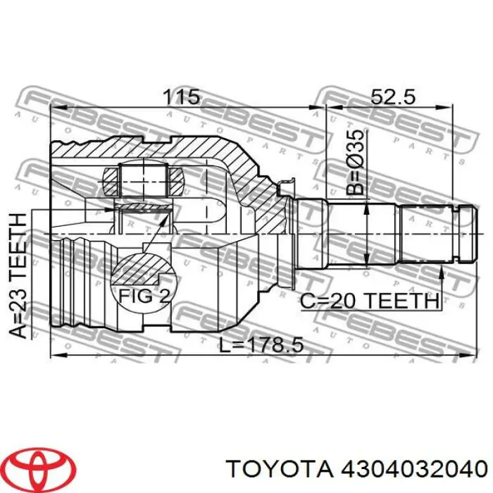 4304032040 Toyota шрус внутрішній, передній, лівий