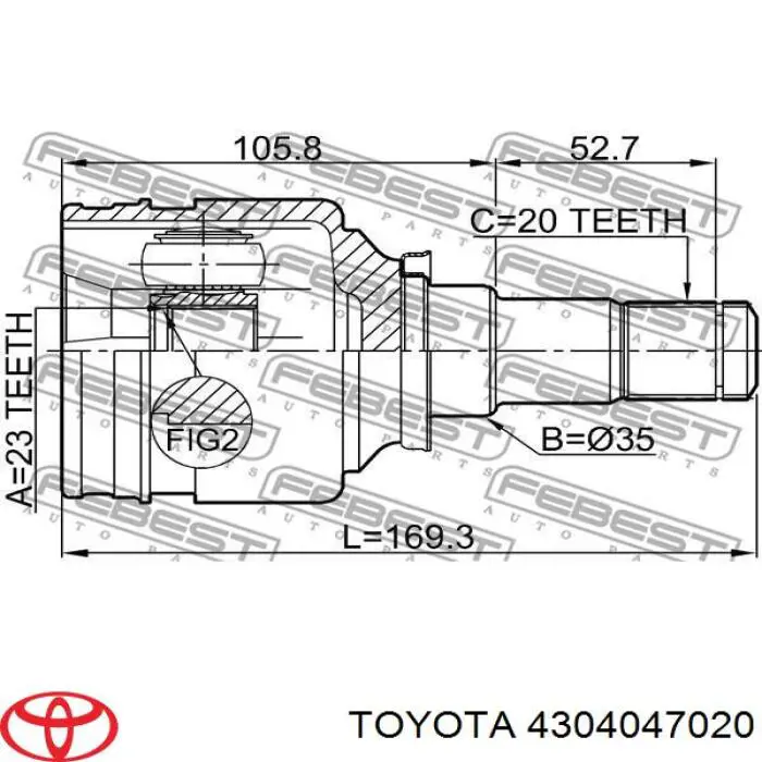 4304047020 Toyota шрус внутрішній, передній
