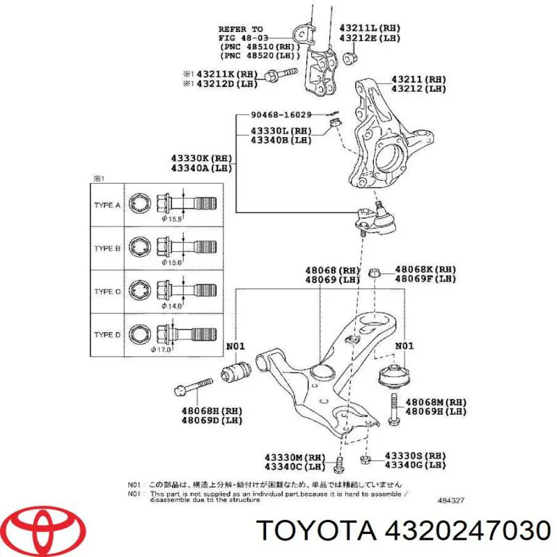 Купити 4320247030 Toyota Цапфа поворотна ліва