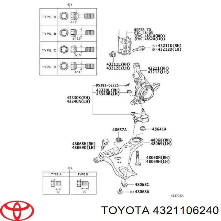 4321106240 Toyota Цапфа - поворотний кулак передній, правий
