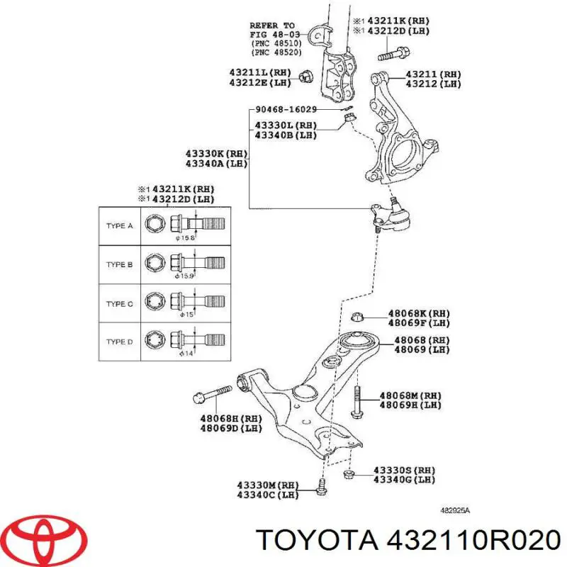 Цапфа - поворотний кулак передній, правий 432110R020 Toyota