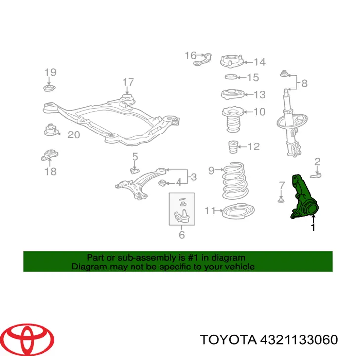 4321133060 Toyota цапфа - поворотний кулак передній, правий