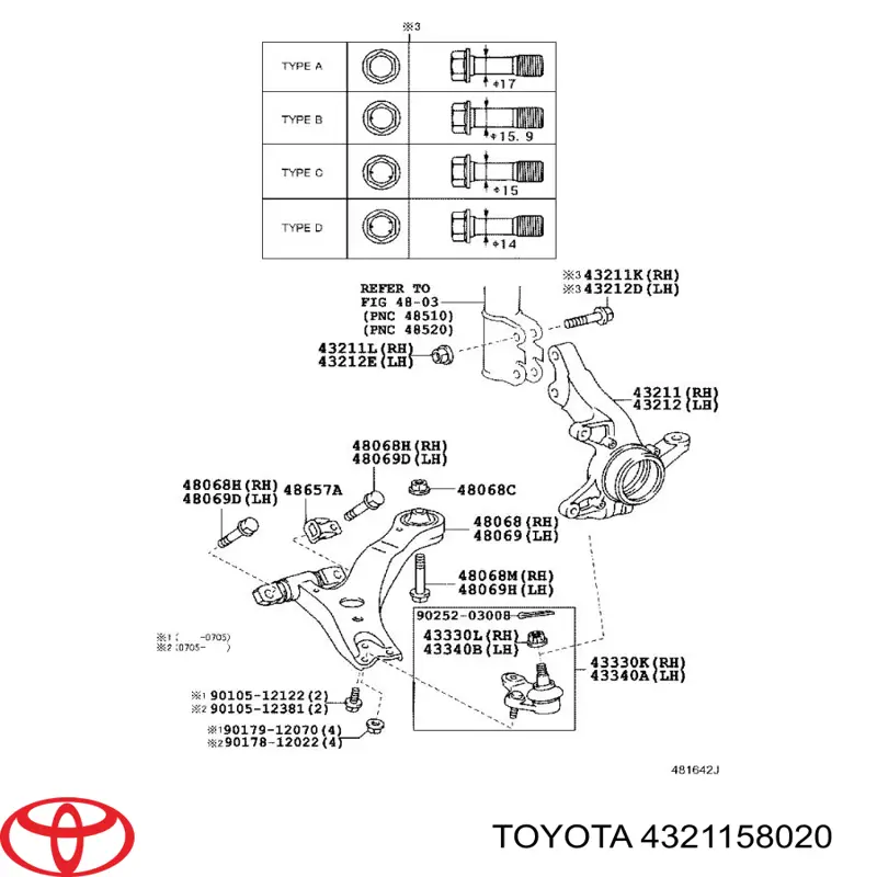4321158020 Toyota Цапфа - поворотний кулак передній, правий