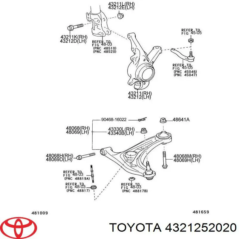 Цапфа поворотна ліва Toyota 4321252020 ціна, від 55.56 USD