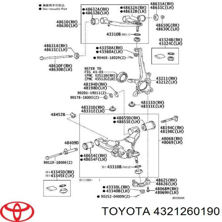 Цапфа поворотного кулака Toyota 4321260190 ціна, від 190.40 USD