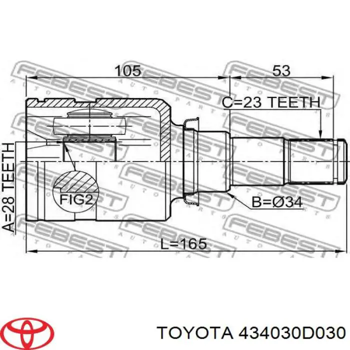 ШРКШ внутрішній, передній, правий Toyota 434030D030 ціна, від 23.50 USD