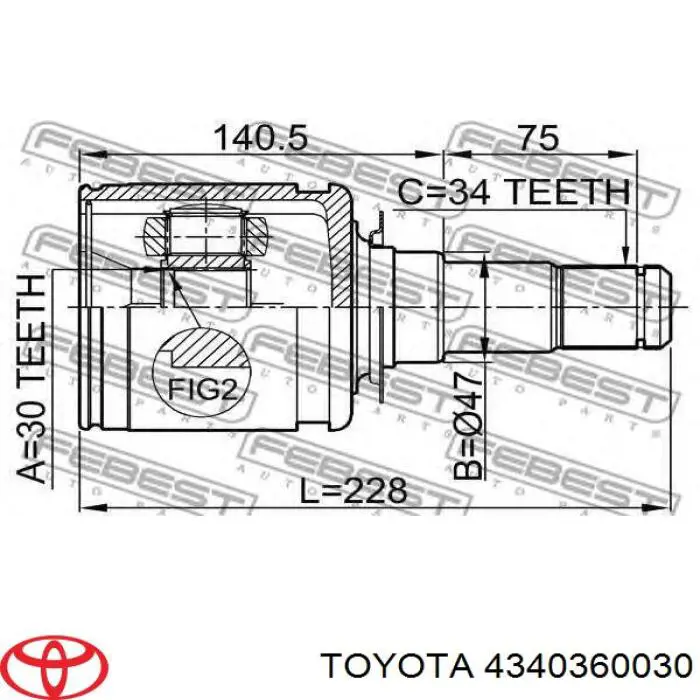 ШРКШ внутрішній, передній Toyota 4340360030 ціна, від 56.38 USD