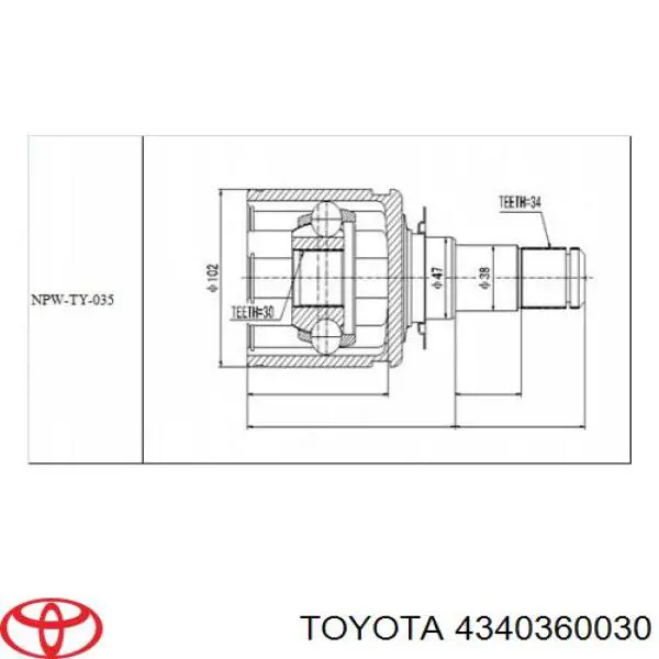 4340360030 Toyota шрус внутрішній, передній
