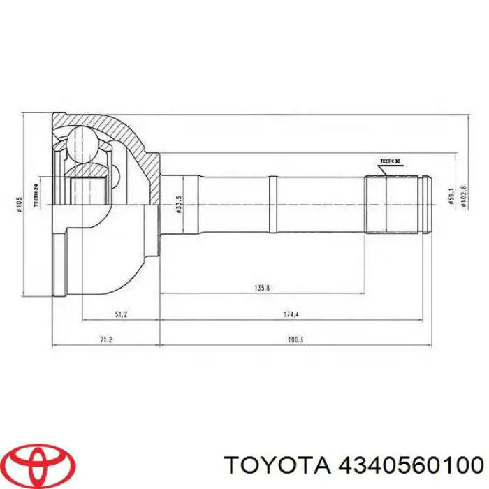Купити 4340560100 Toyota Шарнір приводу зовнішній