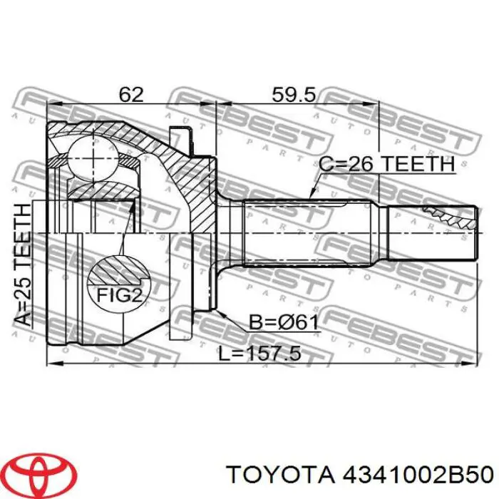 4341002B50 Toyota піввісь (привід передня, права)