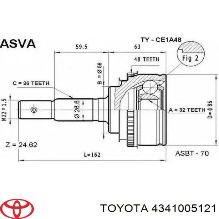 4341020452 Toyota піввісь (привід передня, права)