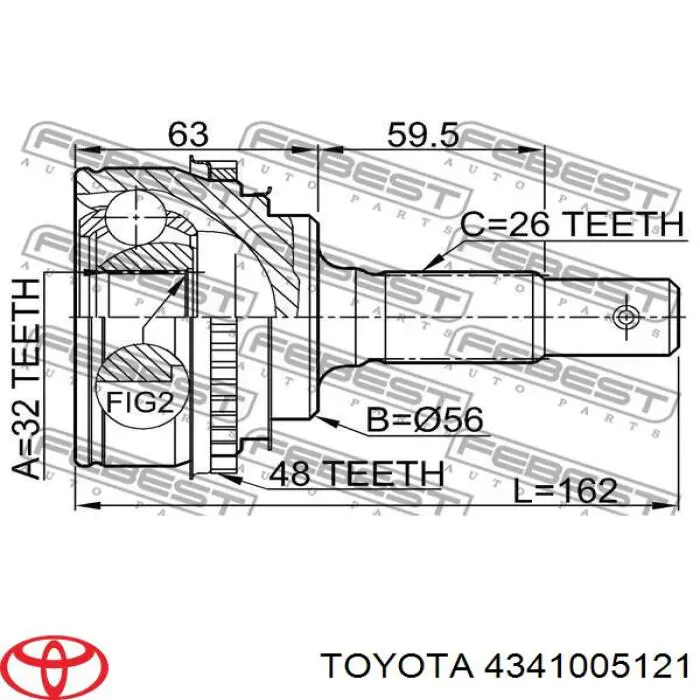 Піввісь передня, права Toyota 4341005121 ціна, від 529.13 USD