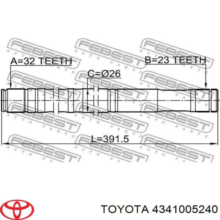 Піввісь задня, права Toyota Avensis (T22) (Тойота Авенсіс)