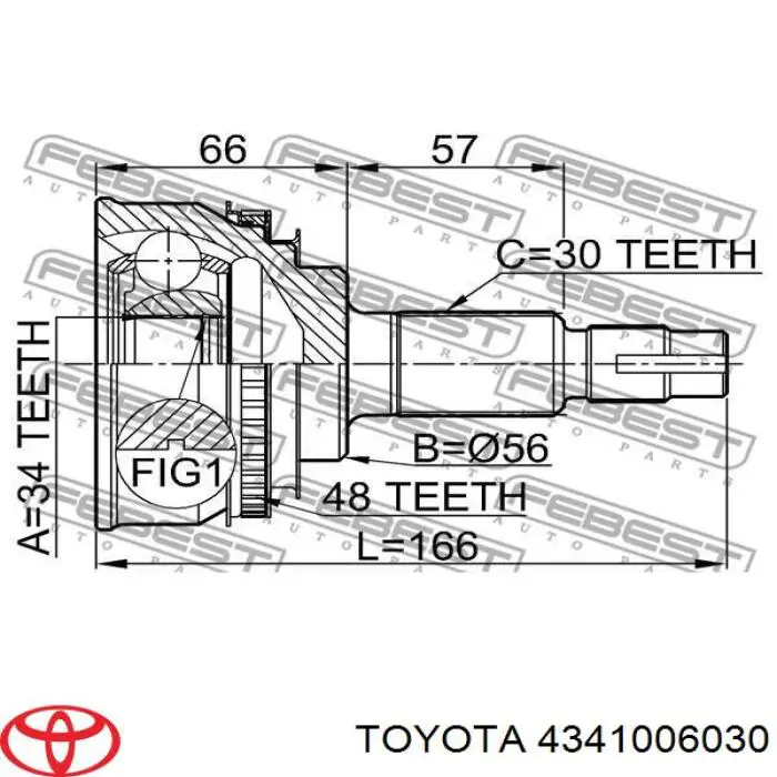Піввісь передня, права Toyota 4341006030 ціна, від 183.84 USD