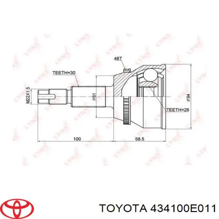 Піввісь передня, права Toyota 434100E011 ціна, від 143.35 USD