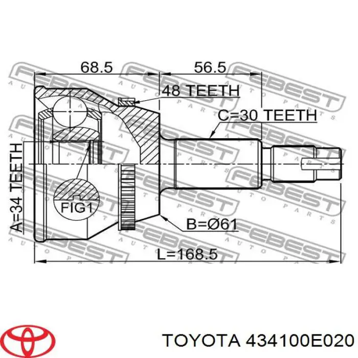 Піввісь (привід) передня, права 434100E020 Toyota