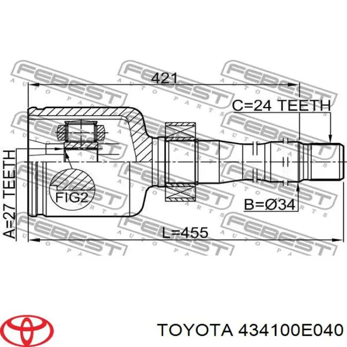 Піввісь передня, права Toyota 434100E040 ціна, від 126.98 USD