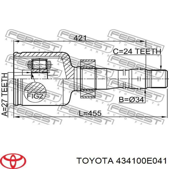 Піввісь передня, права Toyota 434100E041 ціна, від 112.73 USD