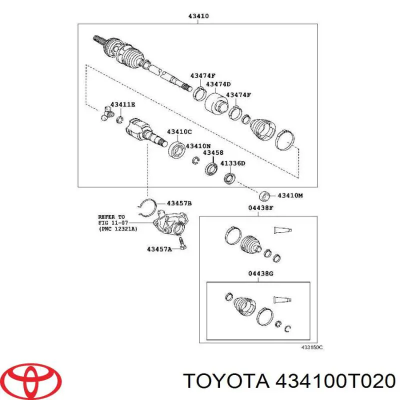 434100T020 Toyota піввісь (привід передня, права)