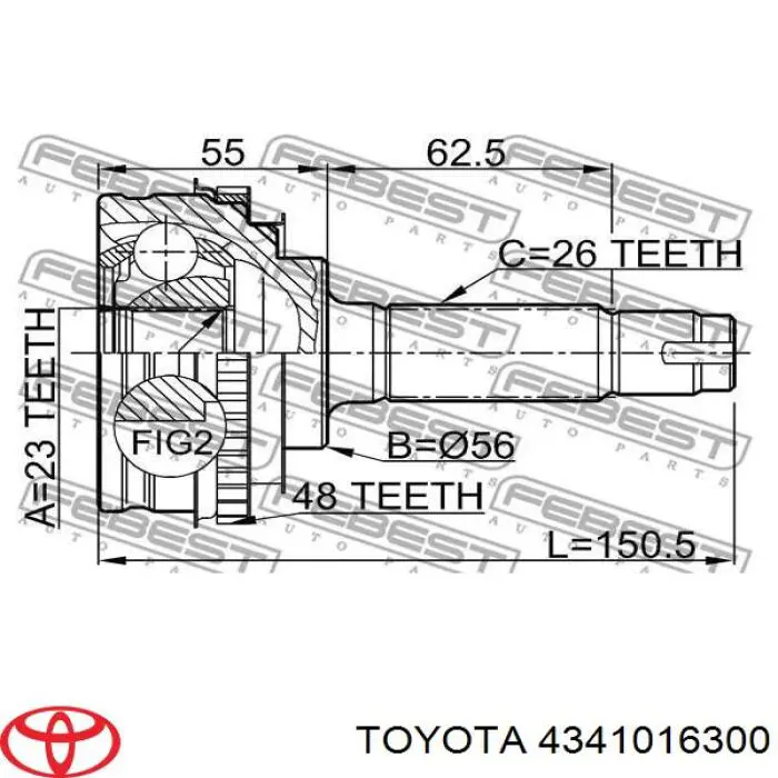 ШРУС зовнішній передній 4341016300 Toyota