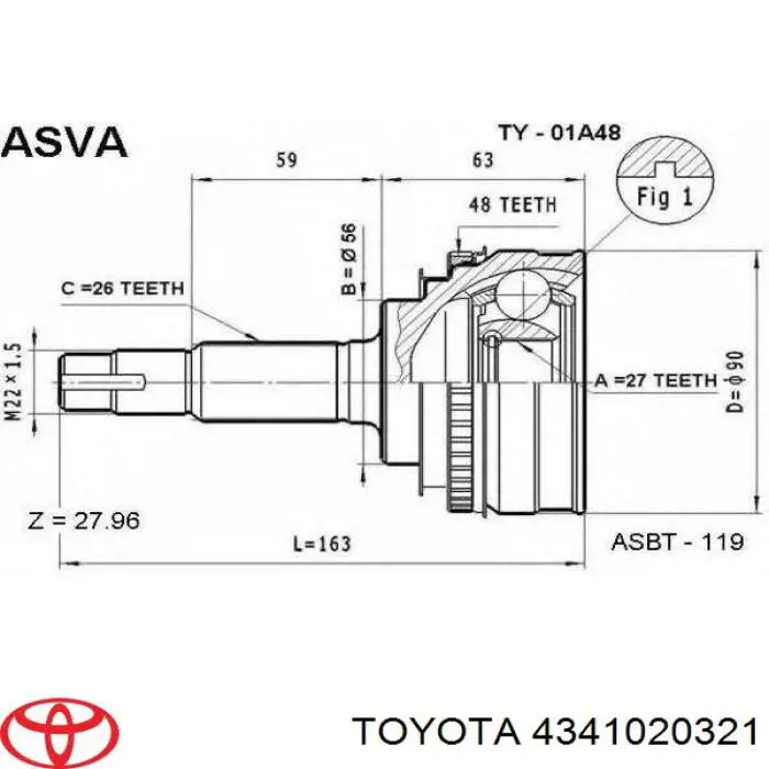 4341020322 Toyota шрус зовнішній передній