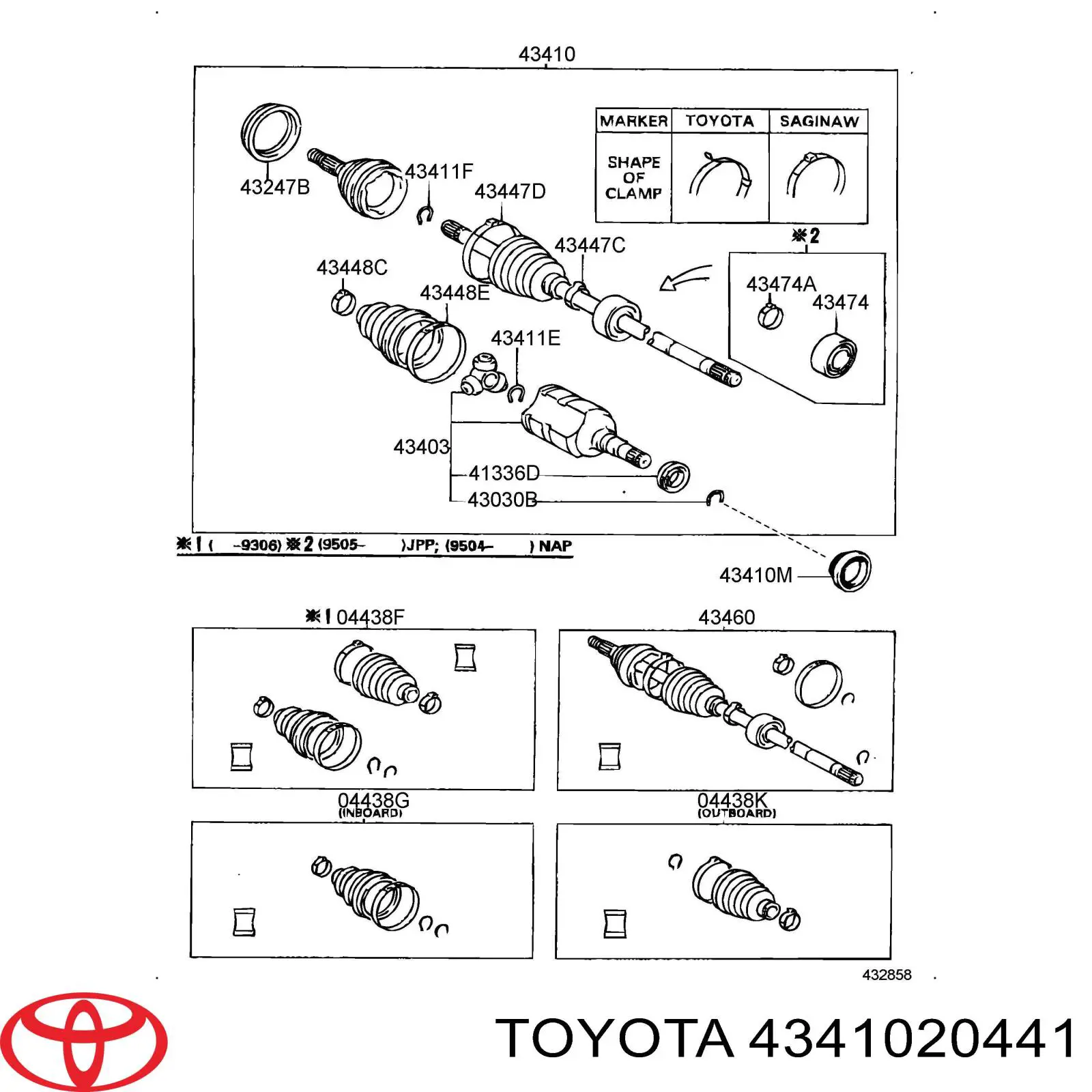 4341020470 Toyota піввісь (привід передня, права)