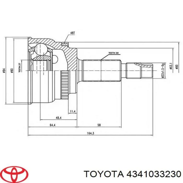 Піввісь передня, права Toyota 4341033230 ціна, від 221.94 USD