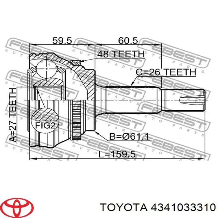 4341033310 Toyota піввісь (привід передня, права)