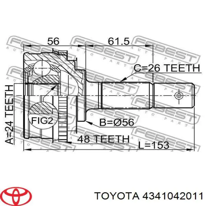 Піввісь (привід) передня, права 4341042011 Toyota