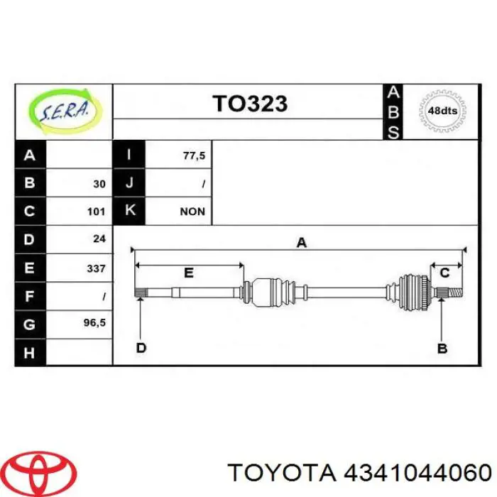 4341044060 Toyota Привід передній правий
