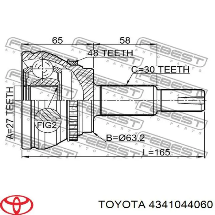 Піввісь передня, права Toyota 4341044060 ціна, від 175.84 USD