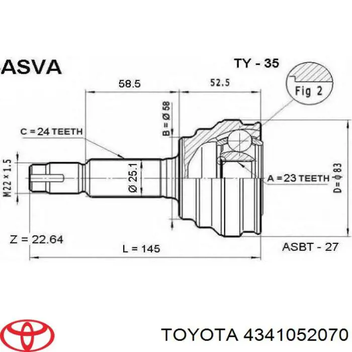 Піввісь передня, права Toyota 4341052070 ціна, від 80.79 USD