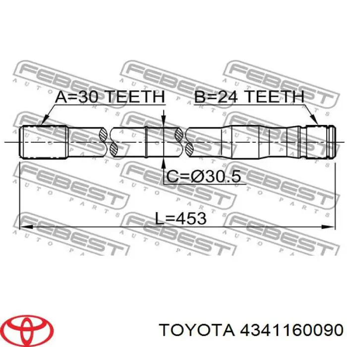 Вал приводу піввісь, проміжний Toyota 4341160090 ціна, від 31.88 USD