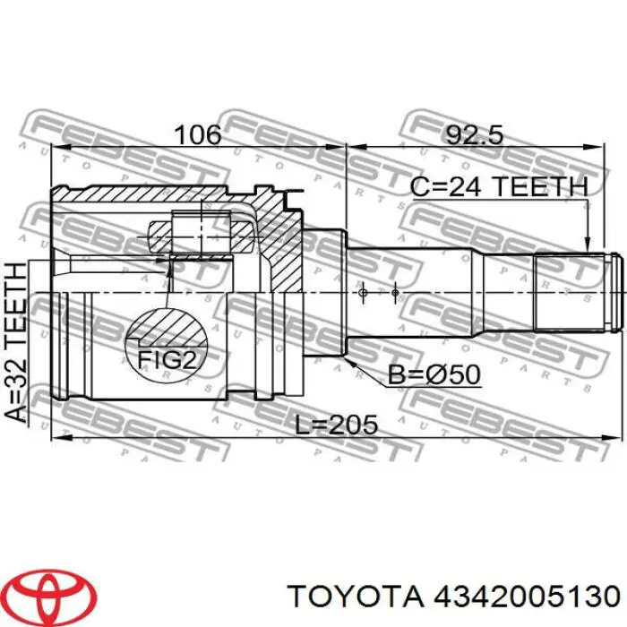 Ліва піввісь 4342005130 Toyota