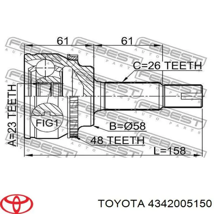 4342005150 Toyota піввісь (привід передня, ліва)