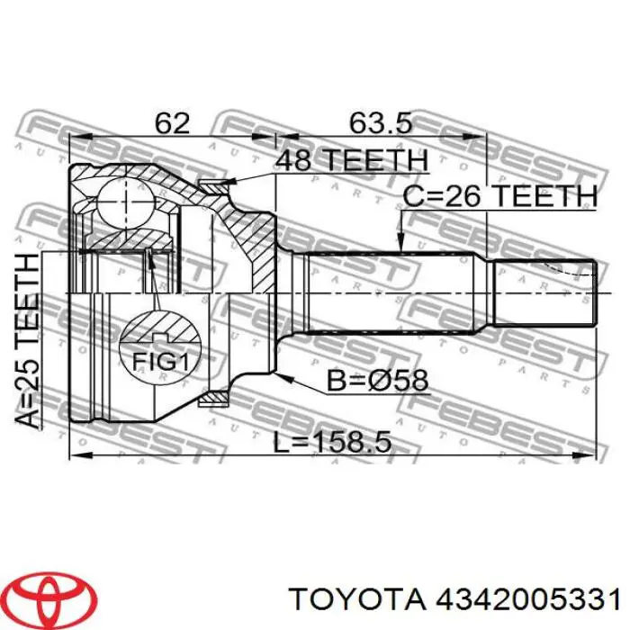 Піввісь (привід) передня, ліва 4342005331 Toyota