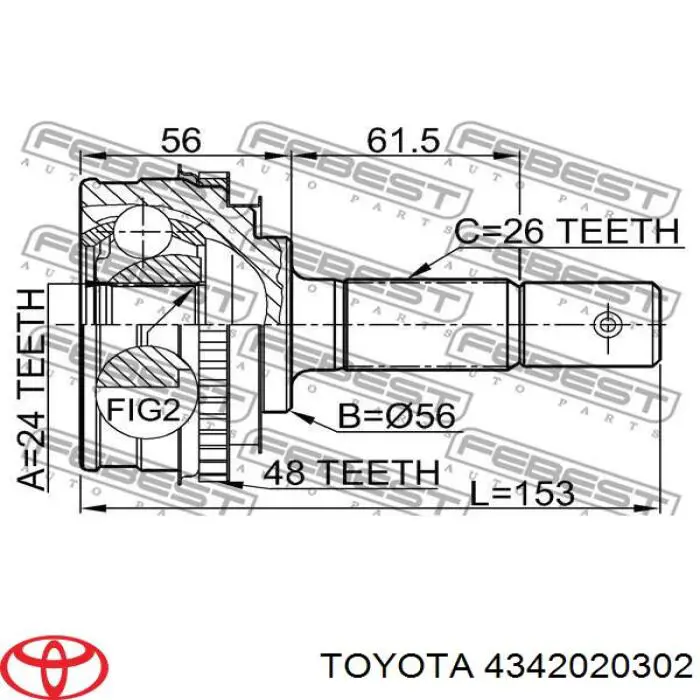 Піввісь (привід) передня, ліва 4342020302 Toyota