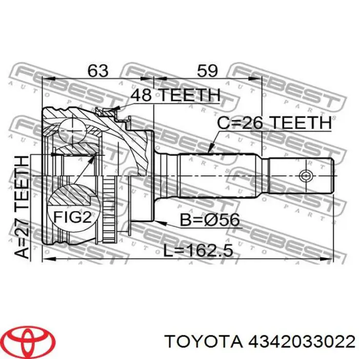 4342033022 Toyota піввісь (привід передня, ліва)