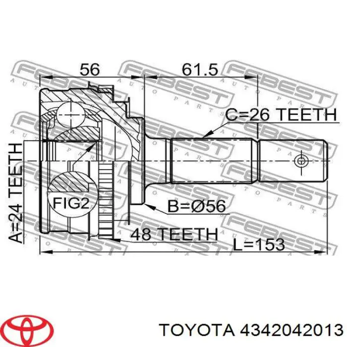 4342042013 Toyota піввісь (привід передня, ліва)