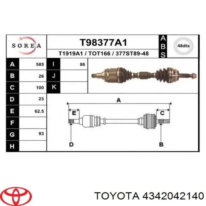 Привід передній лівий Toyota 4342042140 ціна, від 93.84 USD