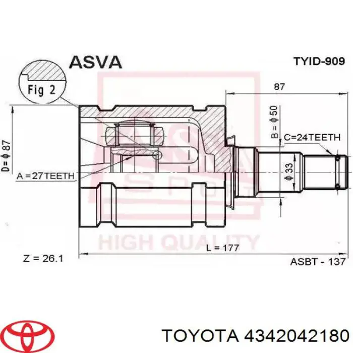 ШРУС зовнішній передній 4342042180 Toyota