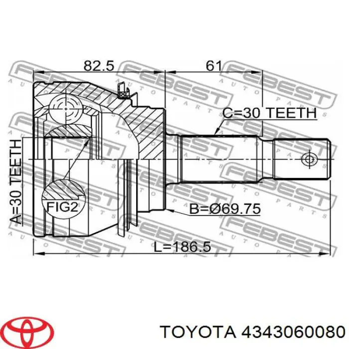4343060080 Toyota піввісь (привід передня)