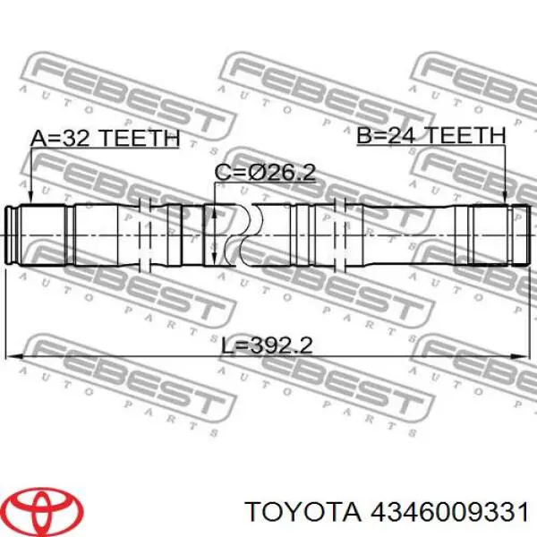 Піввісь передня, права Toyota 4346009331 ціна, від 466.91 USD